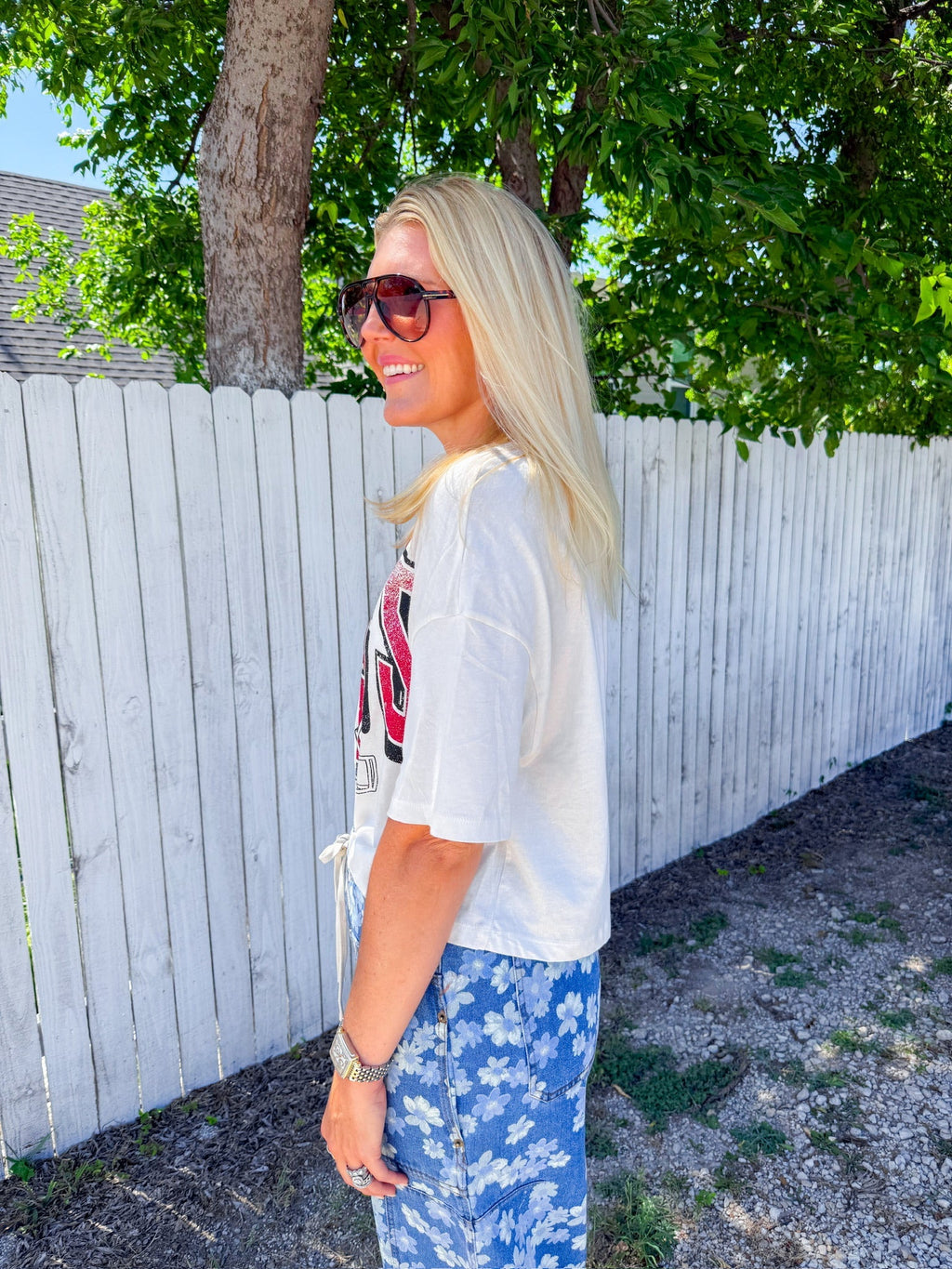 Arkansas Hogs Helmet Cropped Tee - Off White