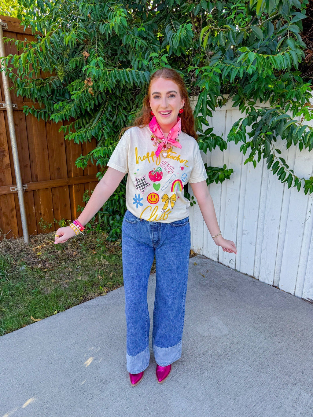 Happy Teacher Tee - Ivory