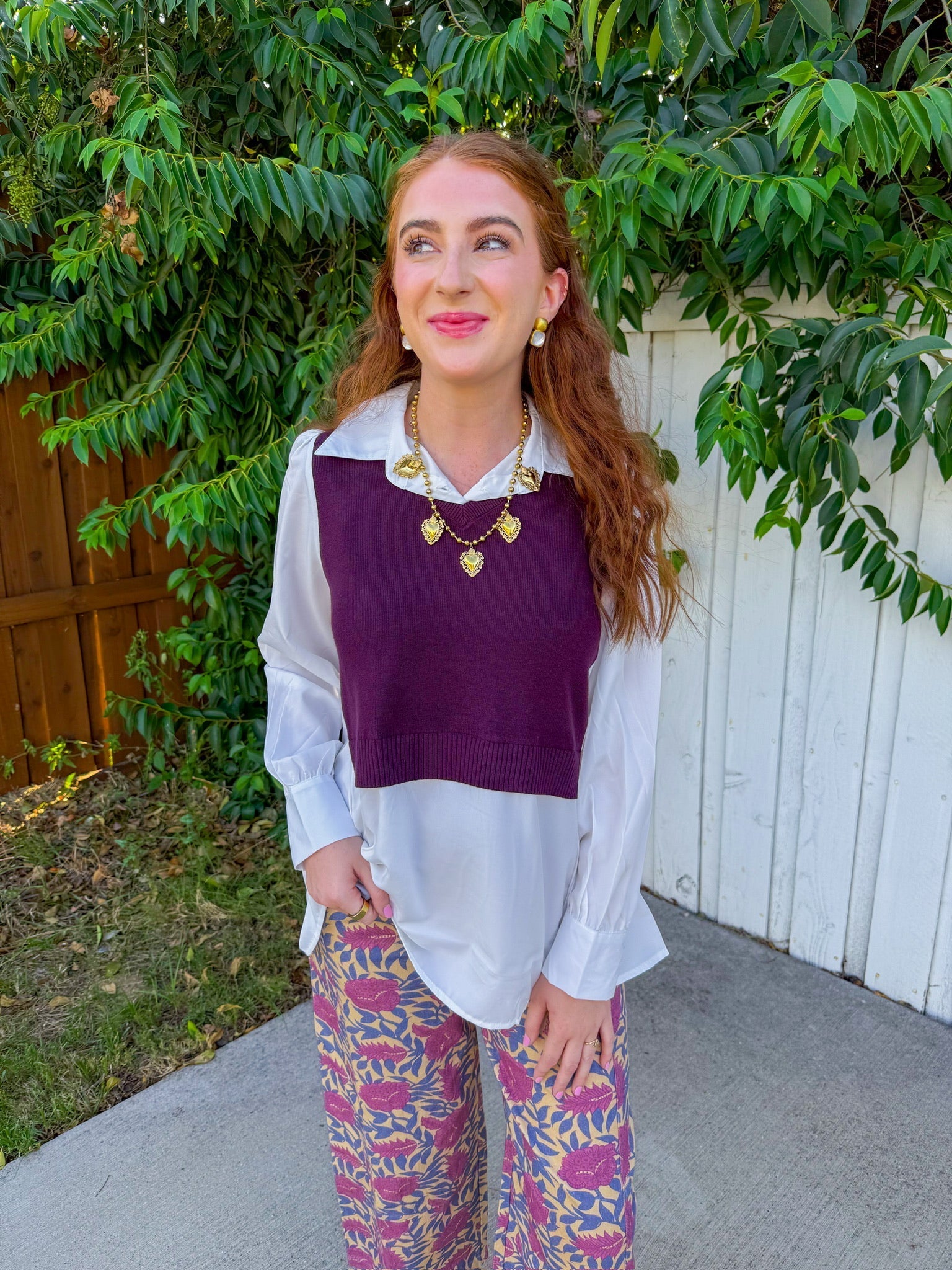Fall Ready Top - White/Plum