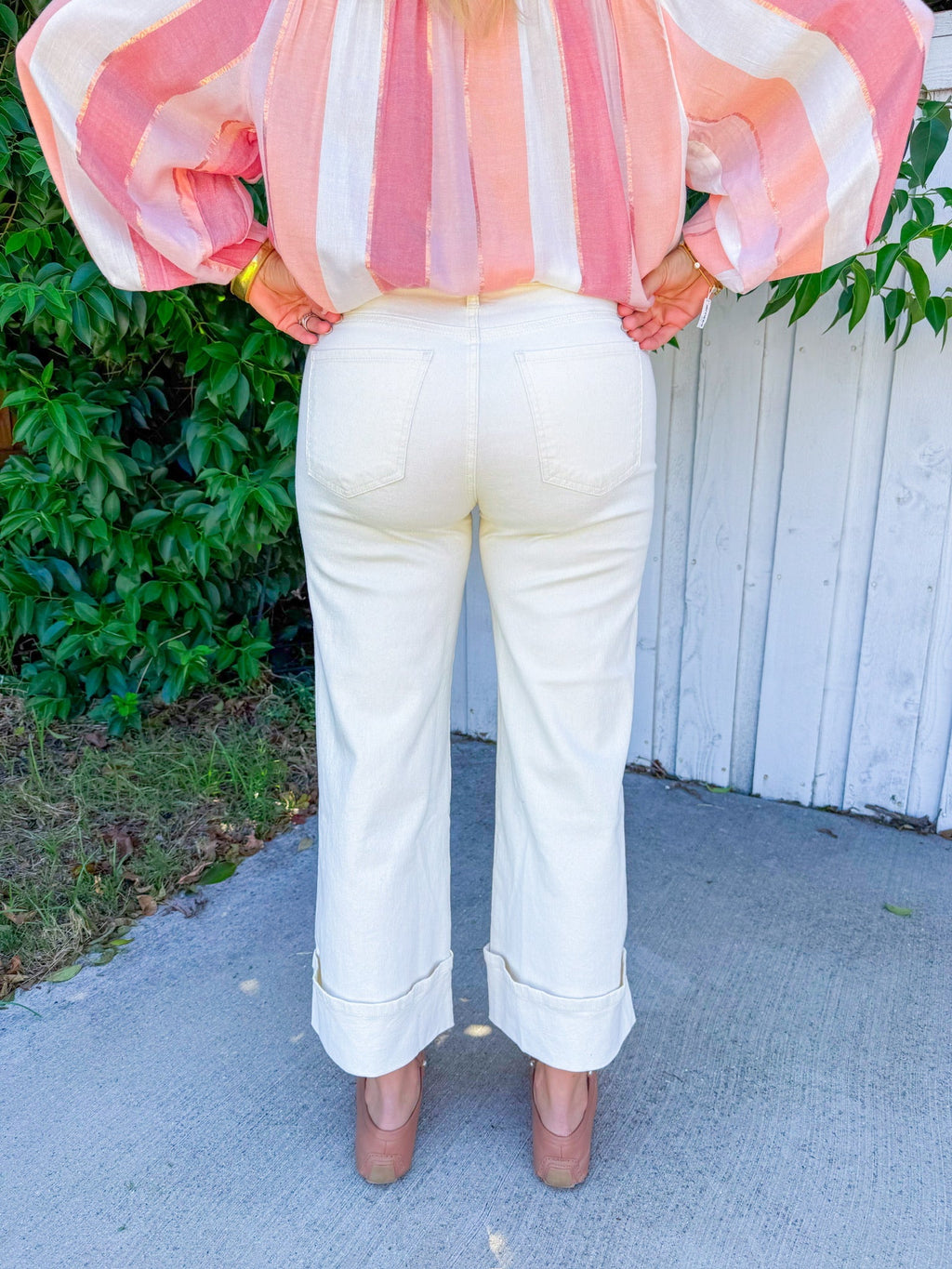 Meg High Rise Wide Leg Roll Up Jeans - Candle