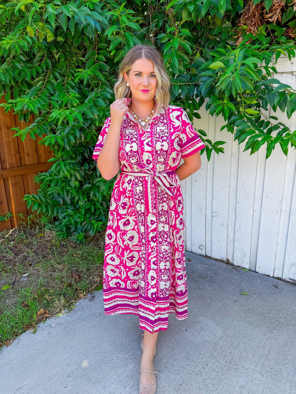 In The Best Way Midi Dress - Magenta