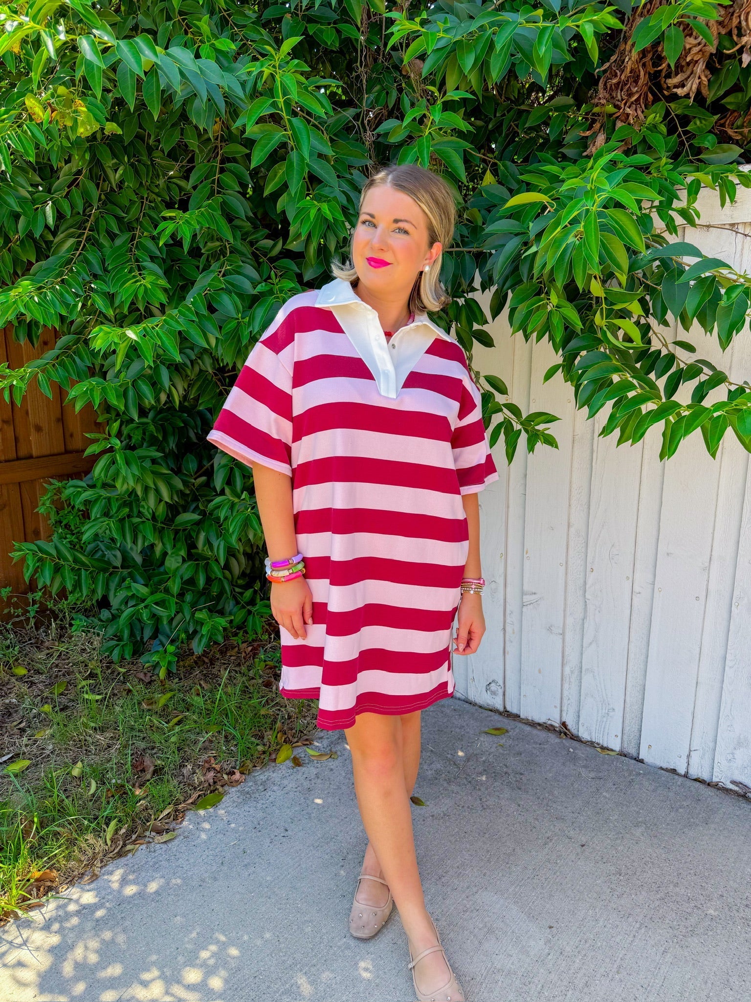 Varsity Blues Mini Dress - Burgundy/Pink