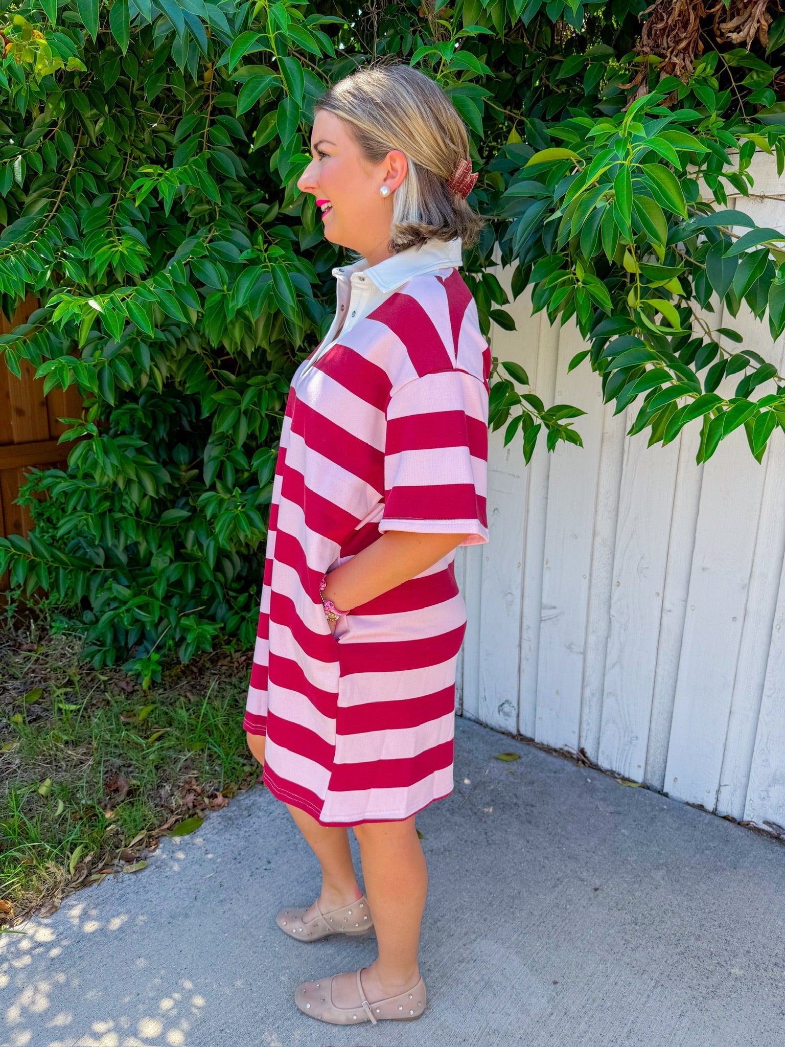 Varsity Blues Mini Dress - Burgundy/Pink