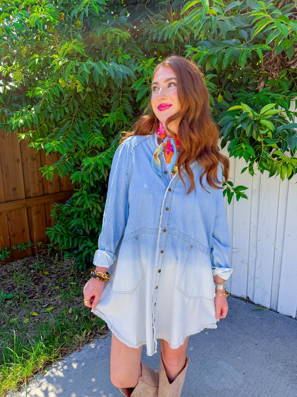 Kick Up Mini Dress - Light Denim