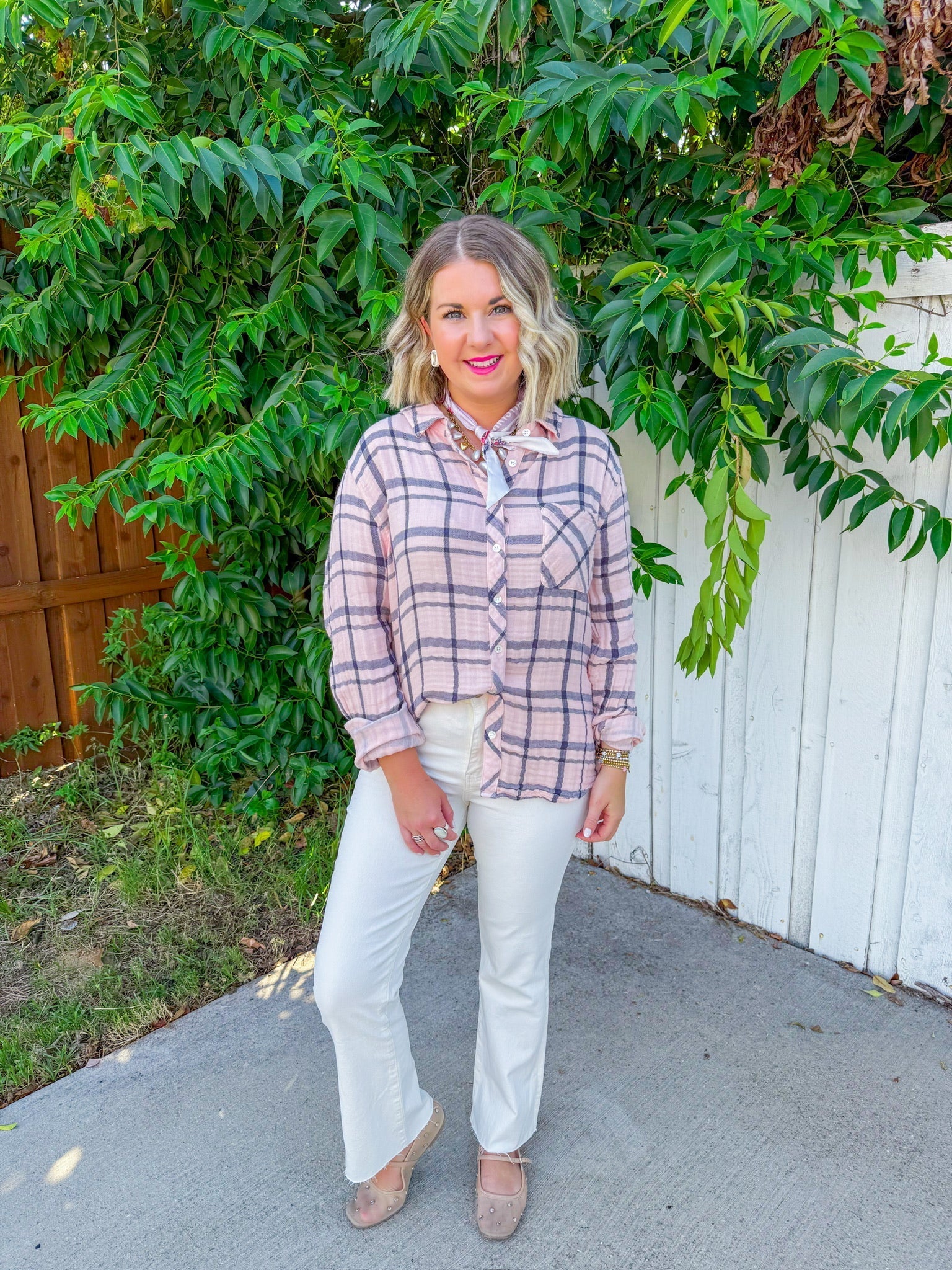 Taylor Plaid Button Down - Light Pink
