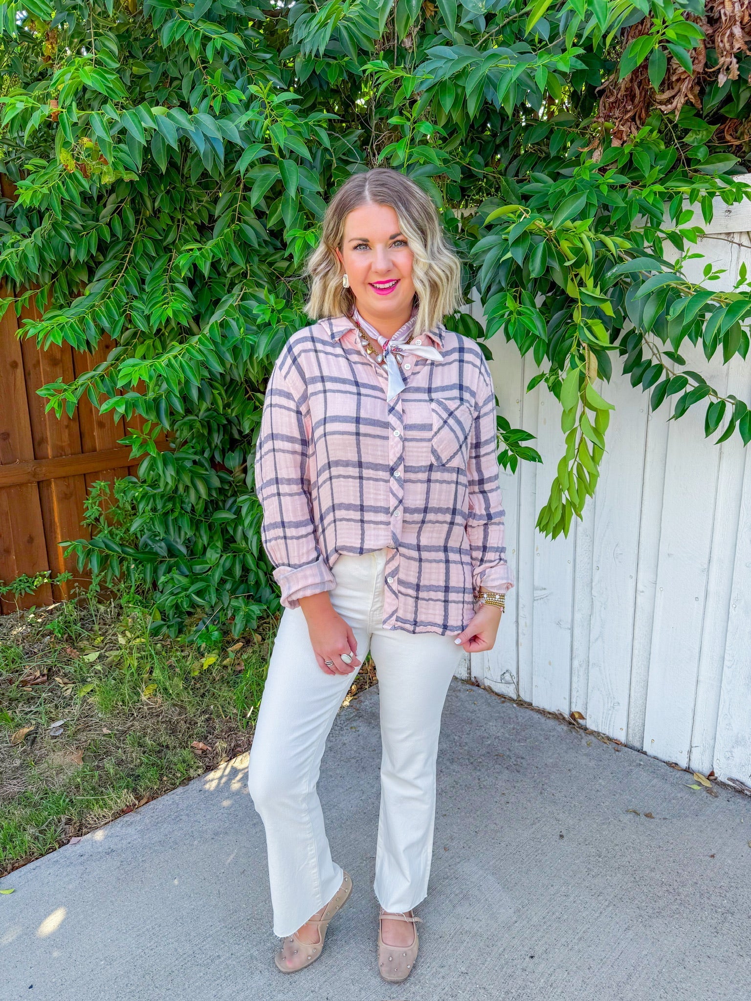 Taylor Plaid Button Down - Light Pink