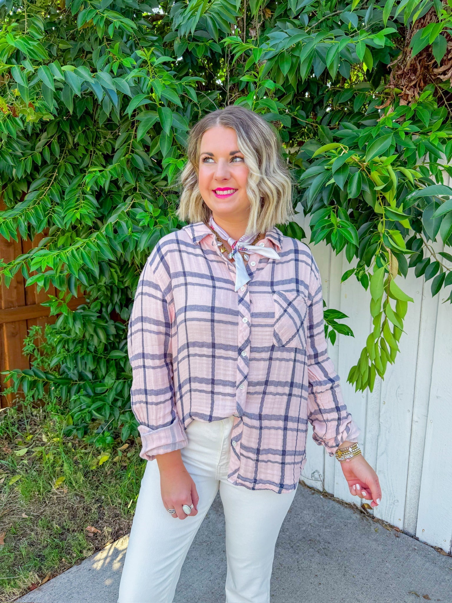 Taylor Plaid Button Down - Light Pink