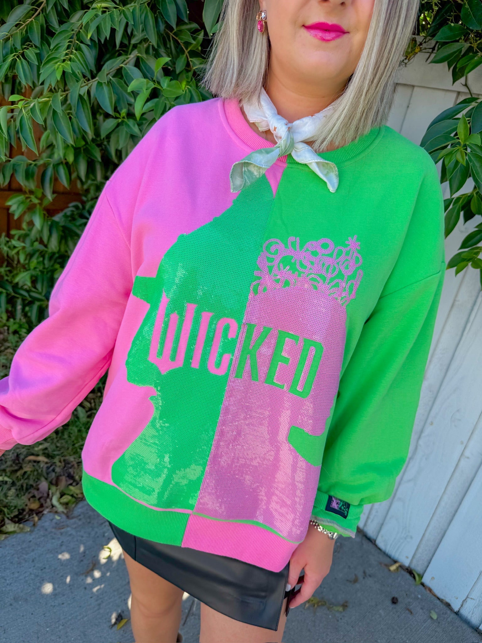 Licensed Colorblock Character Profile Sweatshirt -Pink/Green