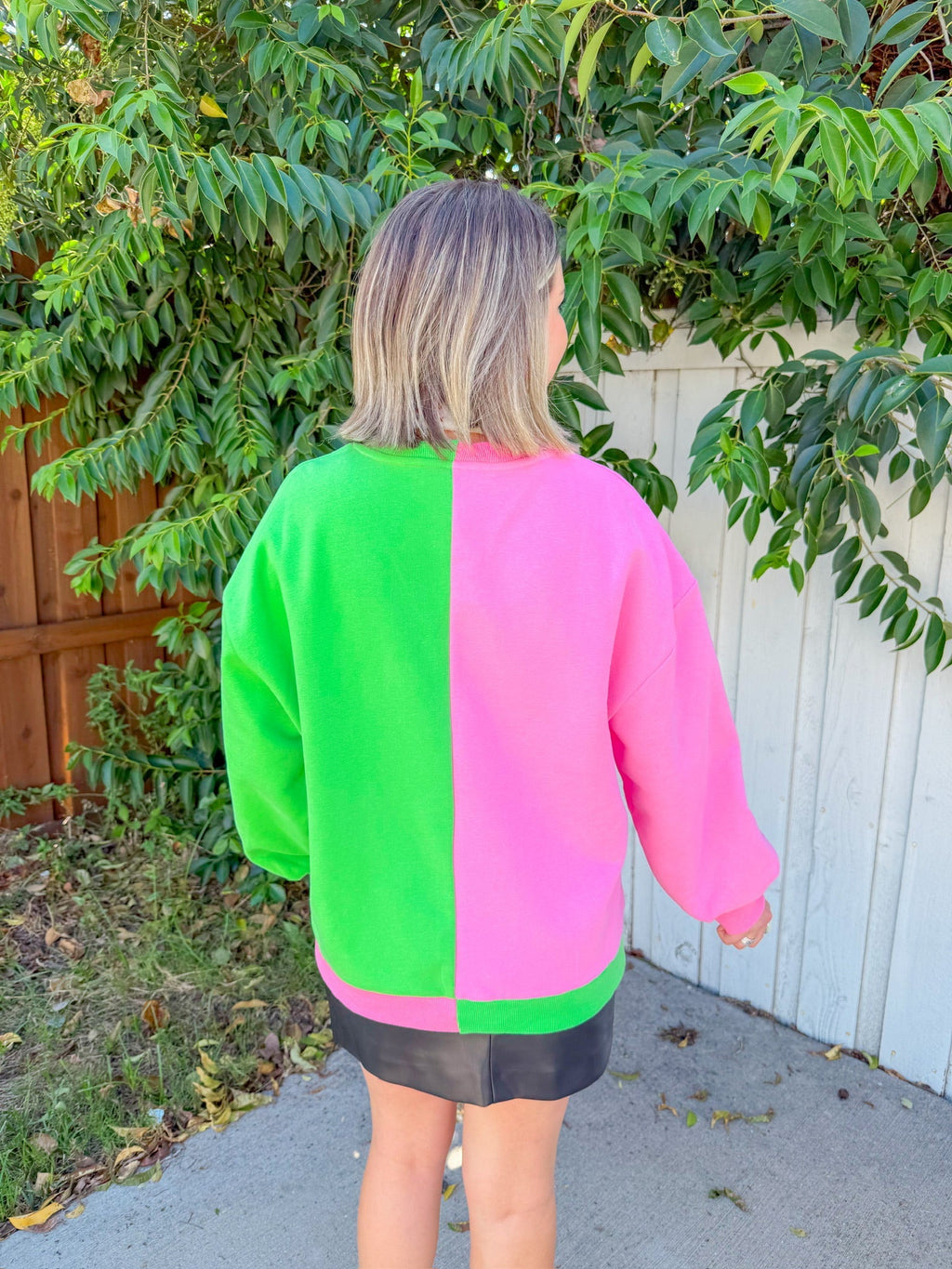 Licensed Colorblock Character Profile Sweatshirt -Pink/Green