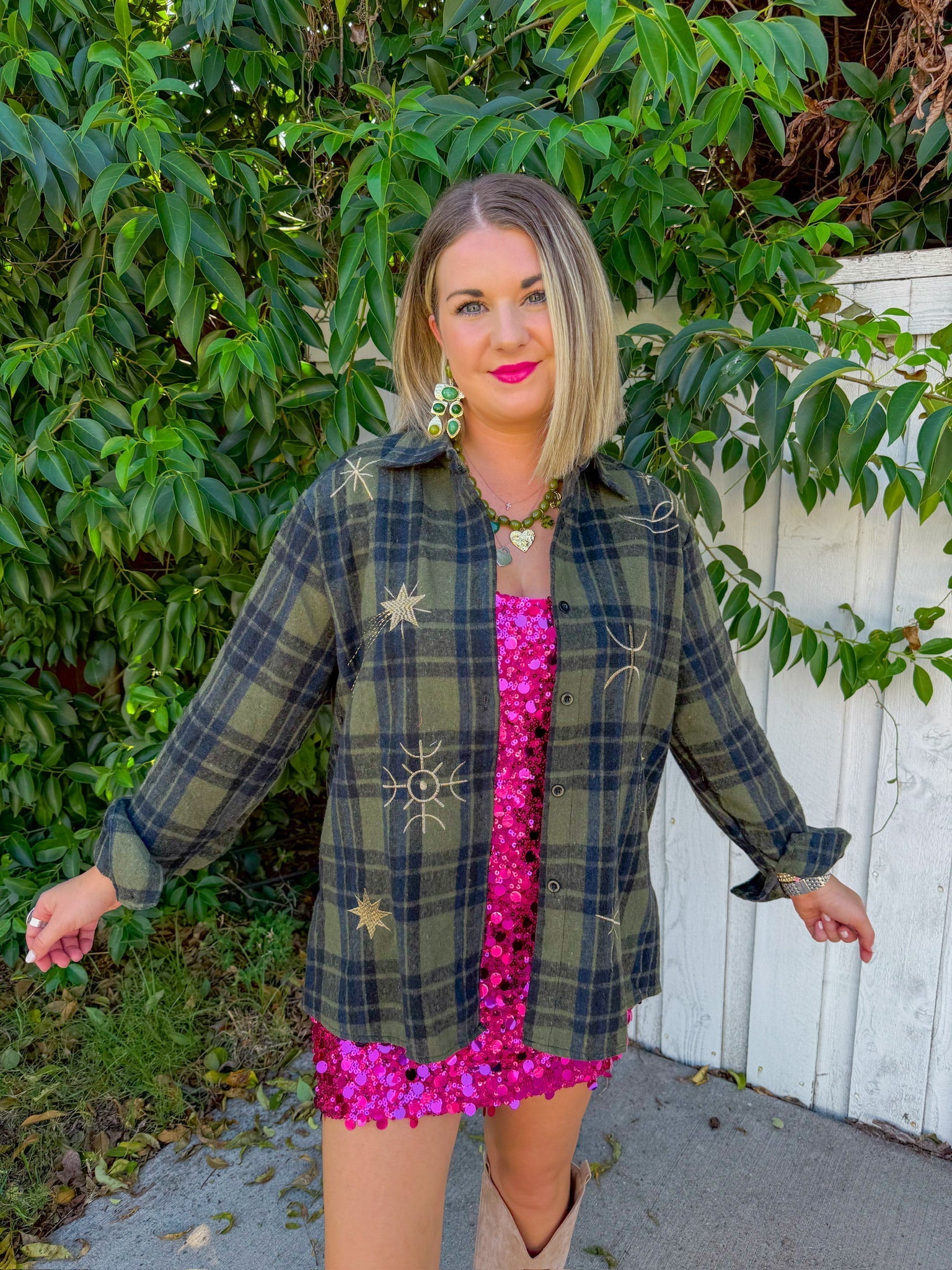 Moon & Stars Shacket - Olive