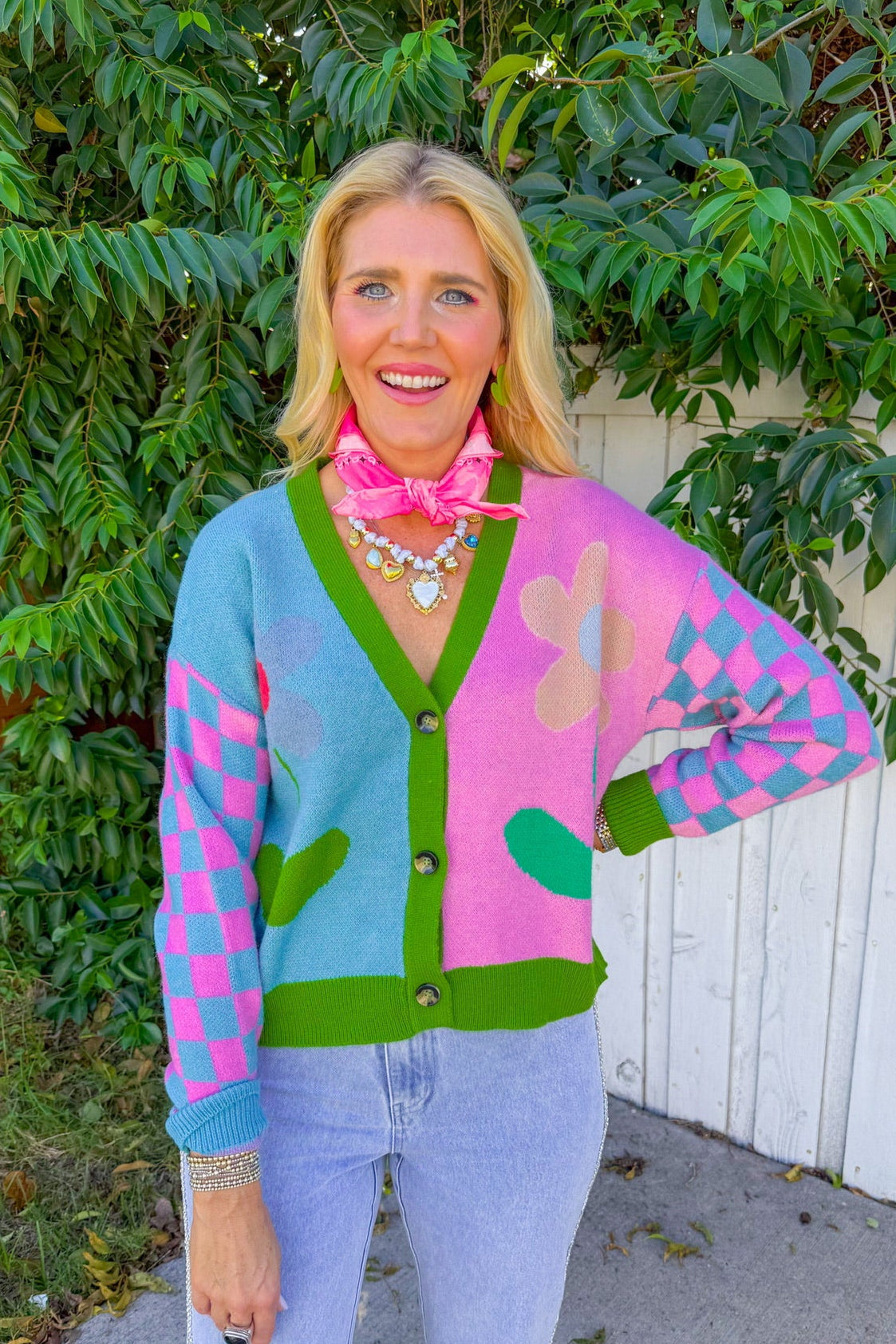 Just In Time Cardigan - Pink/Blue