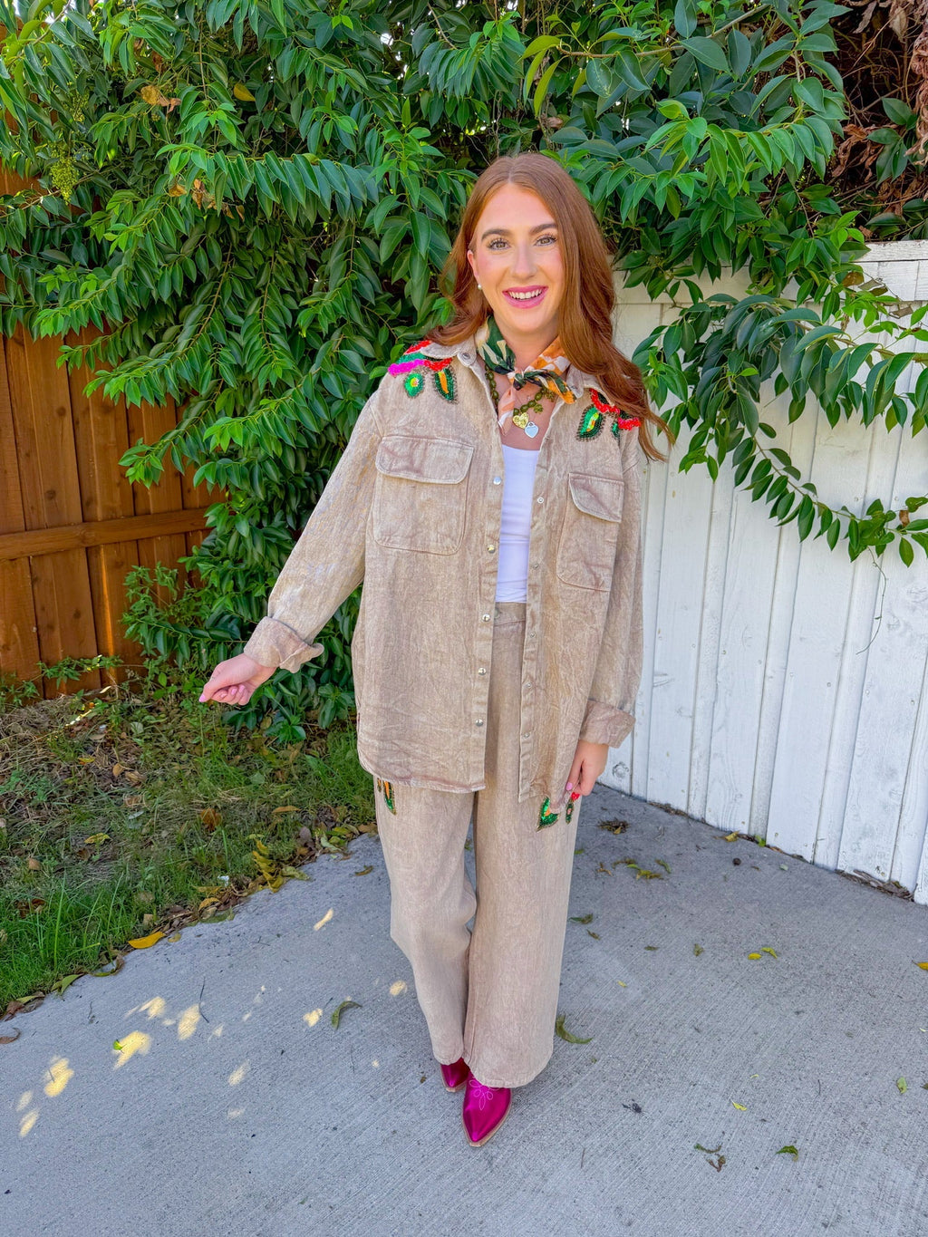 Girls Night Button Down - Tan