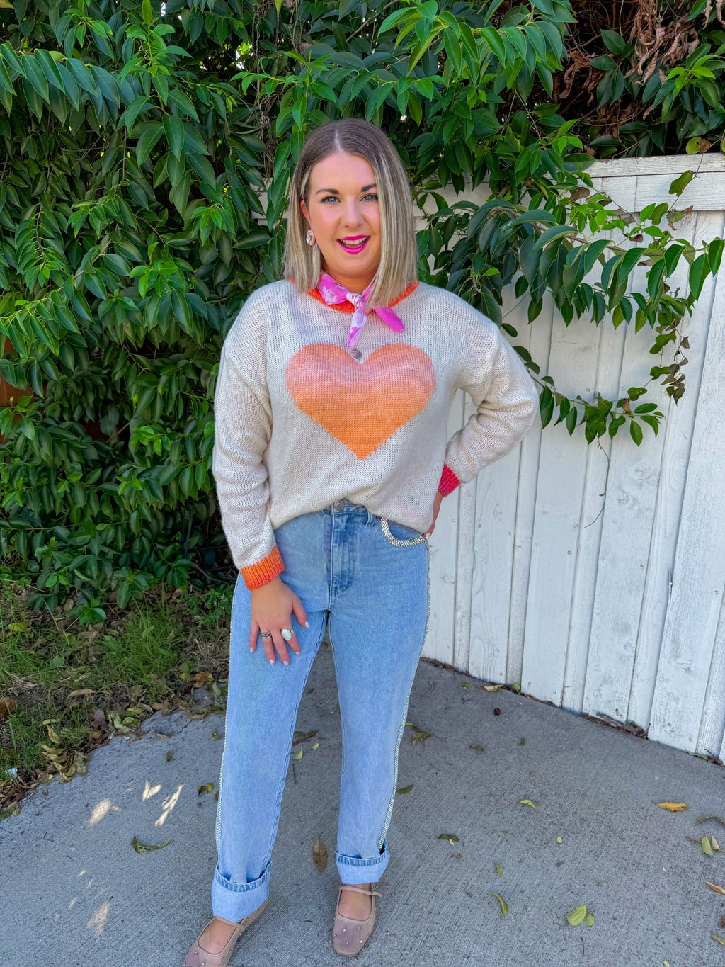 Bold Heart Sweater - Cream