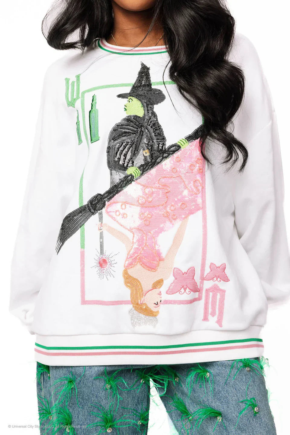 Licensed Elphaba and Glenda Card Sweatshirt - White