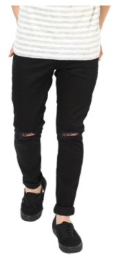 EditLook Men's Slim Knee Cut/Distressed Black Jeans
