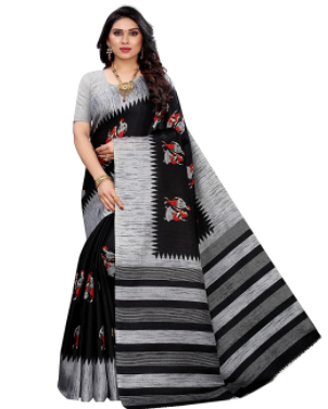 Yashika Women's Art Silk Saree With Blouse Piece(NAURTA_Free Size) Black
