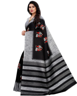 Yashika Women's Art Silk Saree With Blouse Piece(NAURTA_Free Size) Black