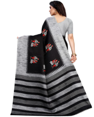 Yashika Women's Art Silk Saree With Blouse Piece(NAURTA_Free Size) Black